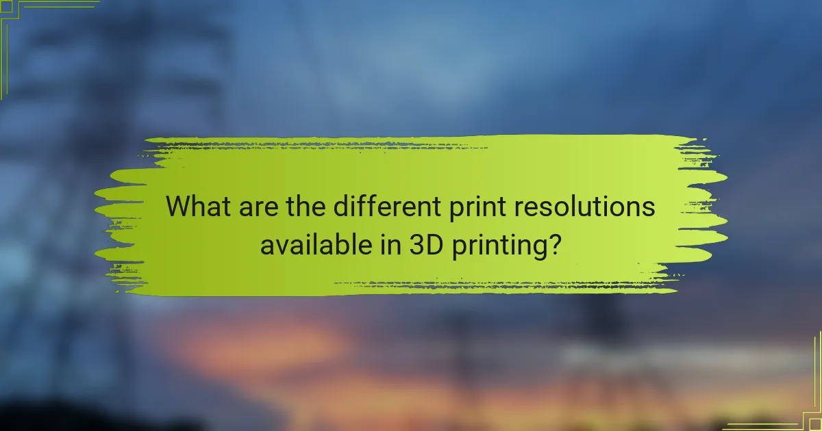 What are the different print resolutions available in 3D printing?