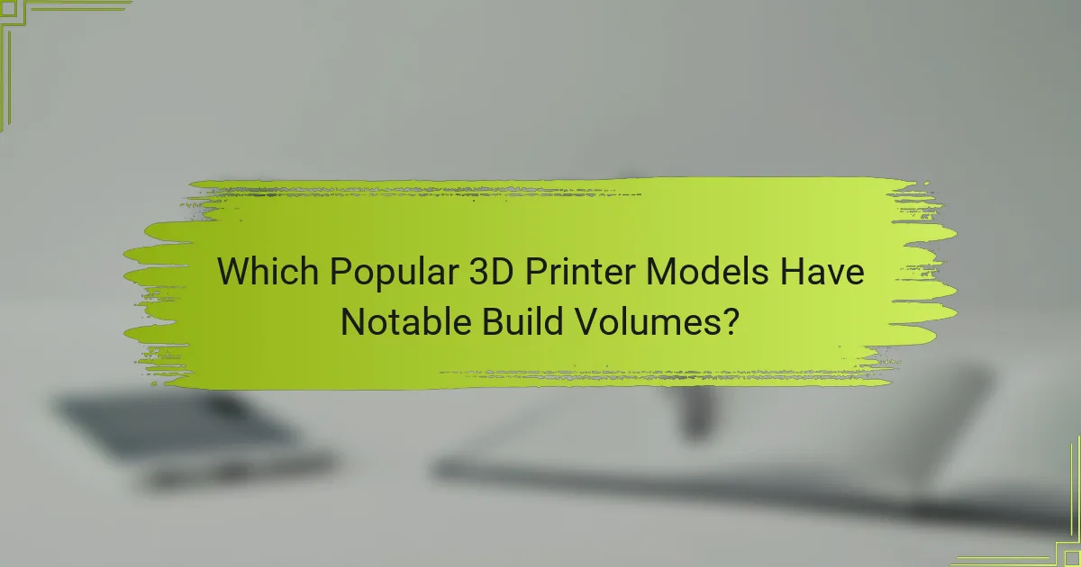 Which Popular 3D Printer Models Have Notable Build Volumes?